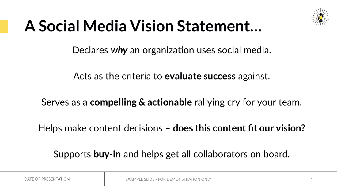 A slide from our Vision Statement workshop. Text on the slide says 